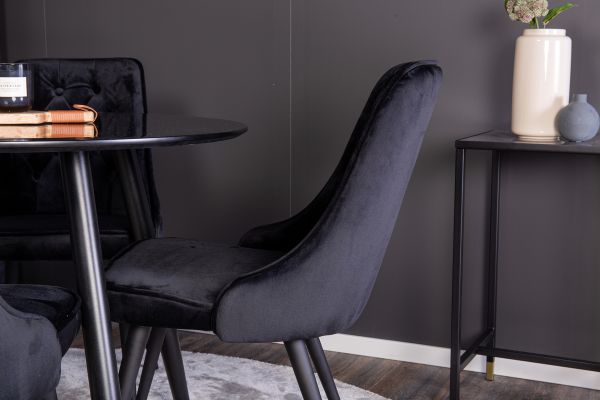 Imagine Vă rugăm să traduceți complet Plaza Runt Matbord - Svart / Svart - ø100*H75 +Velvet Deluxe Dining Chair - Black legs / Black velvet _4