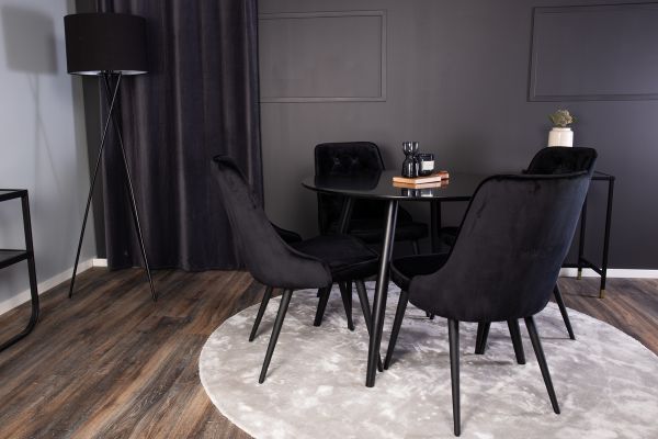 Imagine Vă rugăm să traduceți complet Plaza Runt Matbord - Svart / Svart - ø100*H75 +Velvet Deluxe Dining Chair - Black legs / Black velvet _4