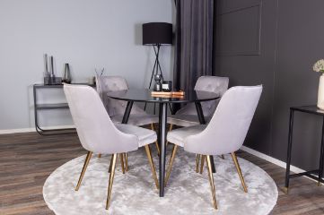 Imagine Te rog să traduci complet Plaza Runt Matbord - Svart / Svart - ø100*H75 + Velvet Deluxe Dining Chair - Picior din alamă periat / Gri deschis Velvet _4