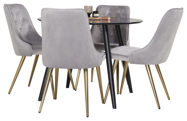 Imagine Te rog să traduci complet Plaza Runt Matbord - Svart / Svart - ø100*H75 + Velvet Deluxe Dining Chair - Picior din alamă periat / Gri deschis Velvet _4