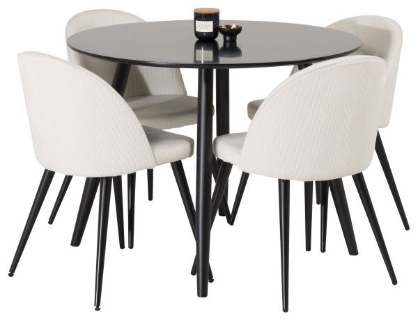 Imagine Plaza Runt Matbord - Negru / Negru - ø100*H75 + Velvet Dining Chair - Picioare Negre / Catifea Bej _4