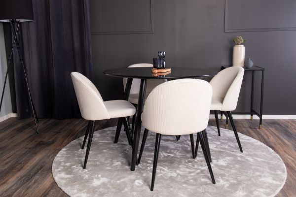 Imagine Plaza Runt Matbord - Negru / Negru - ø100*H75 + Velvet Dining Chair - Picioare Negre / Catifea Bej _4