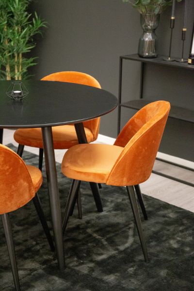 Imagine Plaza Runt Matbord - Svart / Svart - ø100*H75 +Velvet Dining Chair - Orange / Black _4