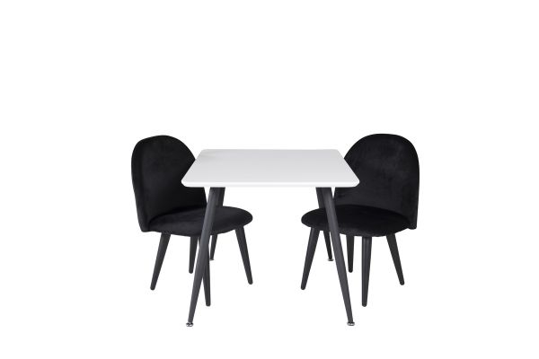 Imagine Masa de dining Polar 80*60 XXS - Alb / Negru + Scaun de dining de catifea XXS - Negru _2