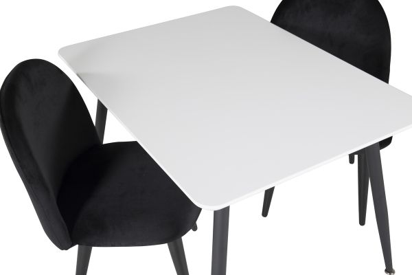 Imagine Masa de dining Polar 80*60 XXS - Alb / Negru + Scaun de dining de catifea XXS - Negru _2