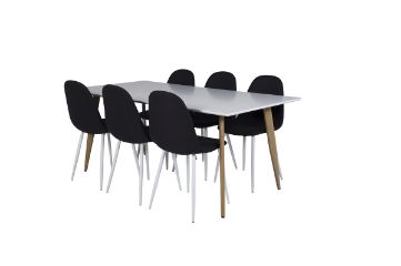 Imagine Masa de dining Polar - Ek-Look / Alb- 180*90*H75 + Scaun de dining Polar - Picioare albe - Material negru _6