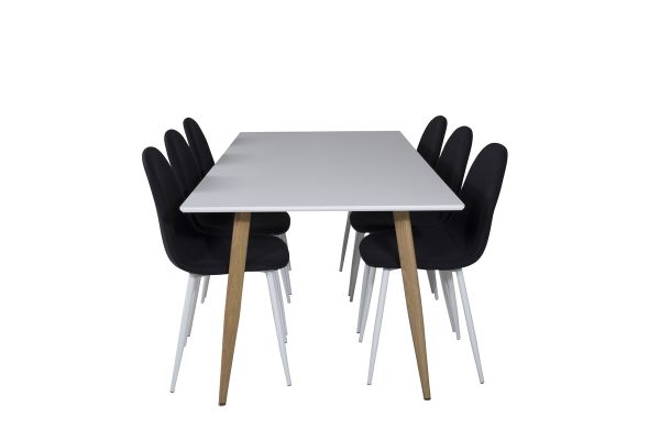 Imagine Masa de dining Polar - Ek-Look / Alb- 180*90*H75 + Scaun de dining Polar - Picioare albe - Material negru _6