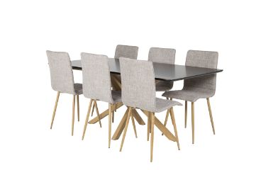 Imagine Piazza Matbord - Ek-look / svart - 180*90*75 + Windu Lyx Dining Chair - Oak-Look / Light Grey