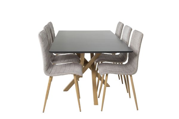 Imagine Piazza Matbord - Ek-look / svart - 180*90*75 + Windu Lyx Dining Chair - Oak-Look / Light Grey