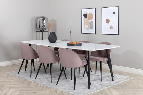 Imagine Polar Elips Matbord - Svart / Vit - 240*100*H75 +Velvet Dining Chair Corduroy - Pink / Black _6