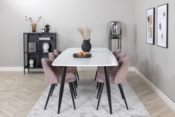 Imagine Polar Elips Matbord - Svart / Vit - 240*100*H75 +Velvet Dining Chair Corduroy - Pink / Black _6