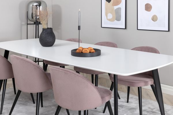 Imagine Polar Elips Matbord - Svart / Vit - 240*100*H75 +Velvet Dining Chair Corduroy - Pink / Black _6