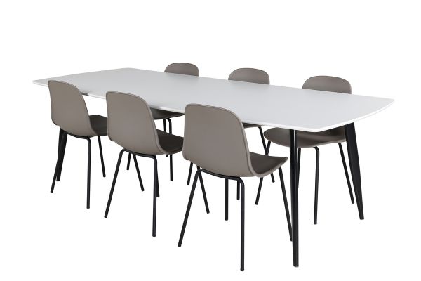 Imagine Masa de dining Polar Elips - Negru / Alb - 240*100*H75 + Scaun de dining Arctic - Picioare negre - Plastic khaki _6