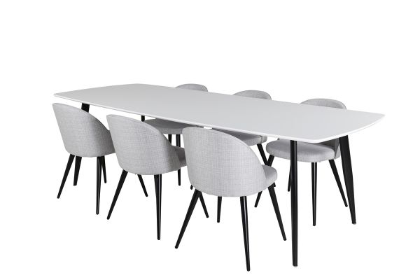 Imagine Masa de dining Polar Elips - Negru / Alb - 240*100*H75 + Scaun de dining Velvet - Picioare negre - Material gri deschis _6