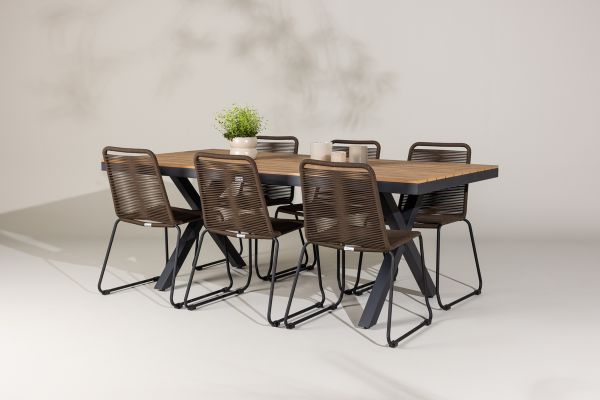 Imagine Garcia Diningtable Alumnium - Brown / Rectangular 100*200* +Lindos Diningchair Aluminium - Black / _6