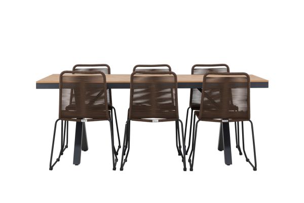 Imagine Garcia Diningtable Alumnium - Brown / Rectangular 100*200* +Lindos Diningchair Aluminium - Black / _6