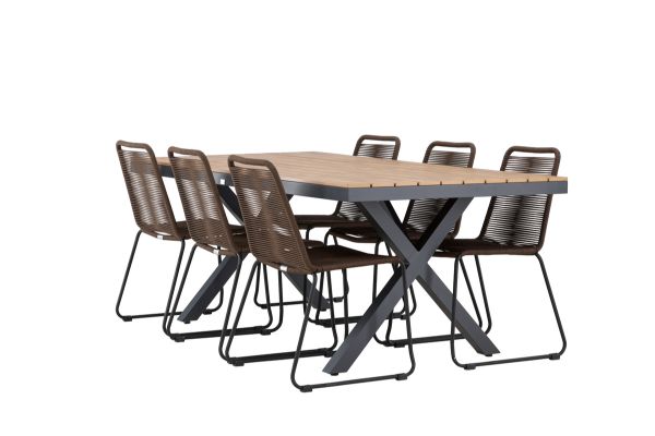 Imagine Garcia Diningtable Alumnium - Brown / Rectangular 100*200* +Lindos Diningchair Aluminium - Black / _6