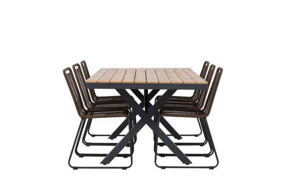 Imagine Garcia Diningtable Alumnium - Brown / Rectangular 100*200* +Lindos Diningchair Aluminium - Black / _6