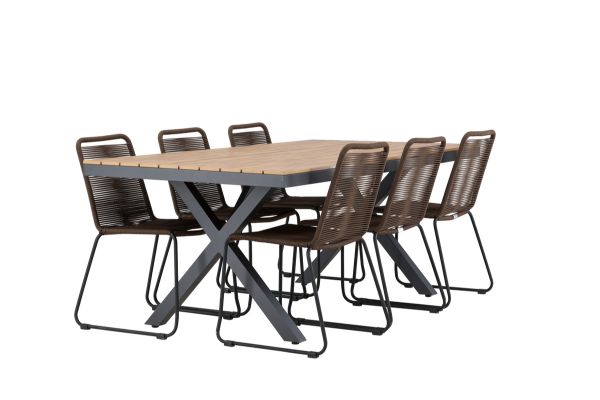 Imagine Garcia Diningtable Alumnium - Brown / Rectangular 100*200* +Lindos Diningchair Aluminium - Black / _6