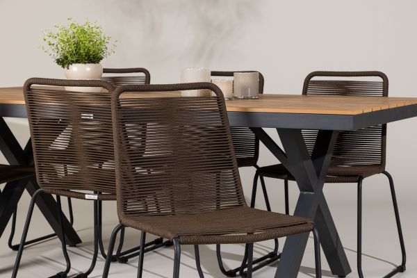 Imagine Garcia Diningtable Alumnium - Brown / Rectangular 100*200* +Lindos Diningchair Aluminium - Black / _6