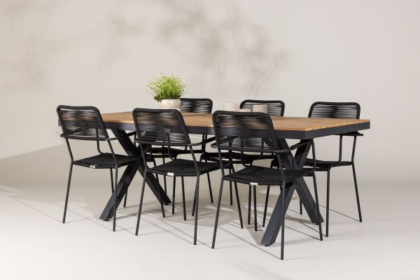 Imagine Garcia Diningtable Alumnium - Brown / Rectangular 100*200* +Lindos Armchair - Black Alu / Black Rope _6