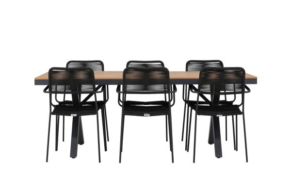 Imagine Garcia Diningtable Alumnium - Brown / Rectangular 100*200* +Lindos Armchair - Black Alu / Black Rope _6