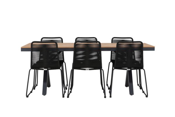 Imagine Garcia Diningtable Alumnium - Brown / Rectangular 100*200* +Lindos Stacking Chair - Black Alu / Black Rope _6