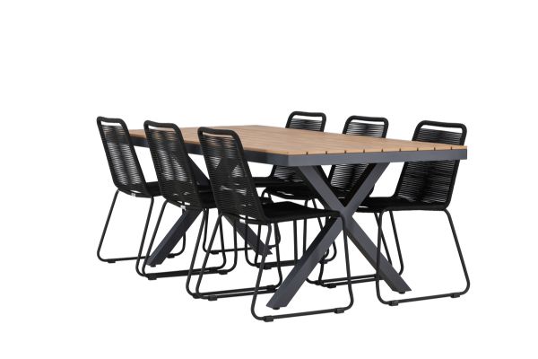 Imagine Garcia Diningtable Alumnium - Brown / Rectangular 100*200* +Lindos Stacking Chair - Black Alu / Black Rope _6