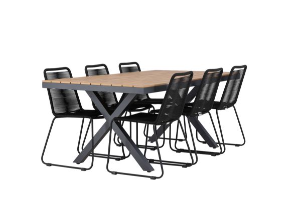 Imagine Garcia Diningtable Alumnium - Brown / Rectangular 100*200* +Lindos Stacking Chair - Black Alu / Black Rope _6