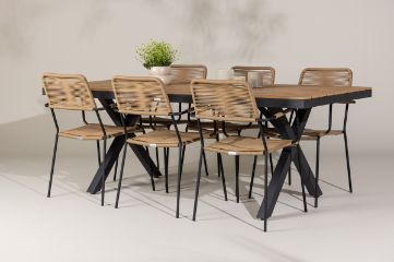 Imagine Garcia Diningtable Alumnium - Brown / Rectangular 100*200* +Lindos - Armchair - Black Alu / Latte Rope _6