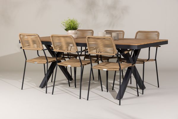 Imagine Garcia Diningtable Alumnium - Brown / Rectangular 100*200* +Lindos - Armchair - Black Alu / Latte Rope _6