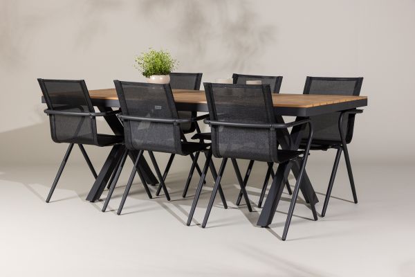 Imagine Garcia Diningtable Alumnium - Brown / Rectangular 100*200* +Alina Dining Chair - Black Alu / Black Textilene _6