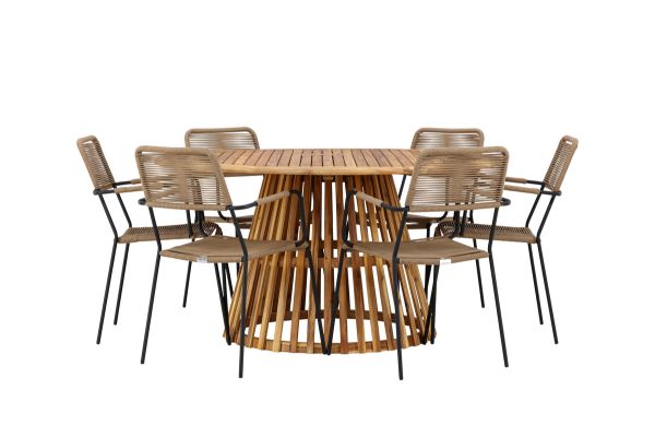 Imagine Tucumán Dining Table - Acacia ø120 +Lindos - Armchair - Black Alu / Latte Rope _6