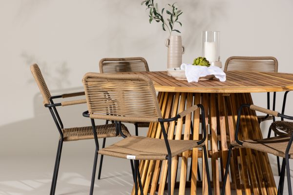 Imagine Tucumán Dining Table - Acacia ø120 +Lindos - Armchair - Black Alu / Latte Rope _6