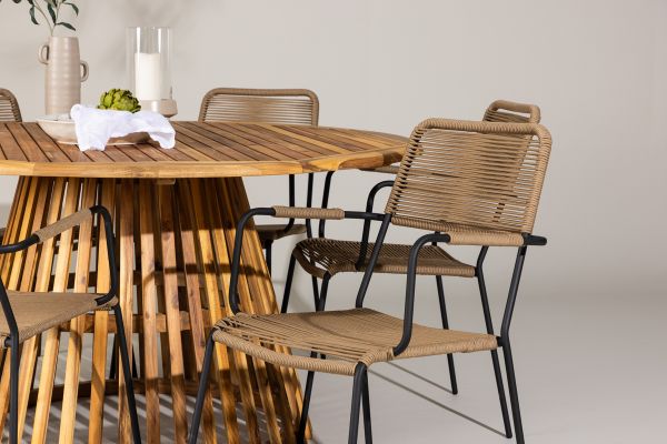 Imagine Tucumán Dining Table - Acacia ø120 +Lindos - Armchair - Black Alu / Latte Rope _6