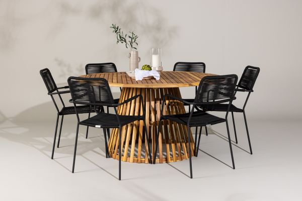 Imagine Tucumán Dining Table - Acacia ø120 +Lindos Armchair - Black Alu / Black Rope _6