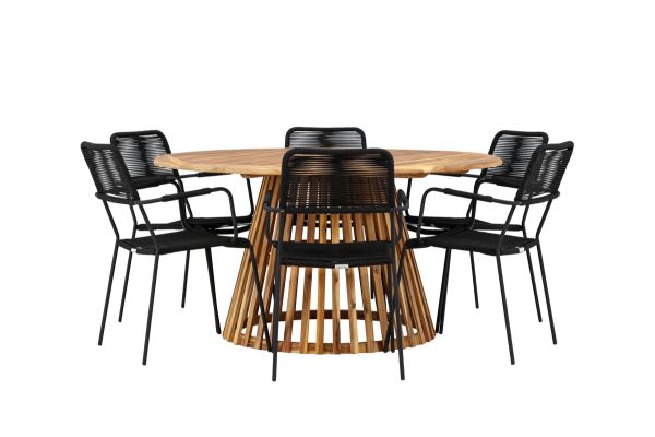 Imagine Tucumán Dining Table - Acacia ø120 +Lindos Armchair - Black Alu / Black Rope _6