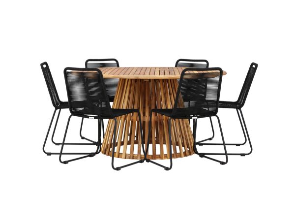 Imagine Tucumán Dining Table - Acacia ø120 +Lindos Stacking Chair - Black Alu / Black Rope _6