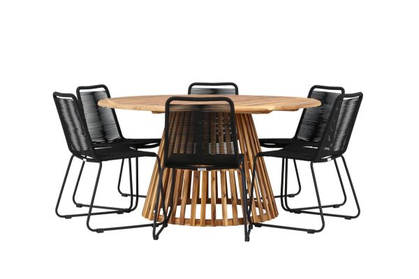 Imagine Tucumán Dining Table - Acacia ø120 +Lindos Stacking Chair - Black Alu / Black Rope _6