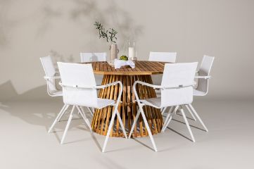 Imagine Tucumán Dining Table - Acacia ø120 +Alina Dining Chair - white Alu / White Textilene _6