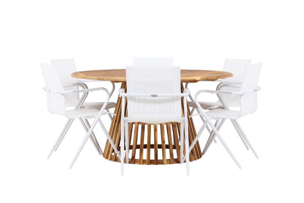 Imagine Tucumán Dining Table - Acacia ø120 +Alina Dining Chair - white Alu / White Textilene _6