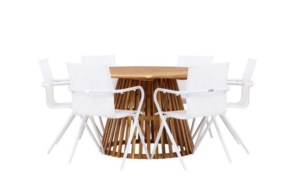 Imagine Tucumán Dining Table - Acacia ø120 +Alina Dining Chair - white Alu / White Textilene _6