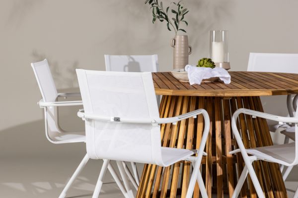 Imagine Tucumán Dining Table - Acacia ø120 +Alina Dining Chair - white Alu / White Textilene _6