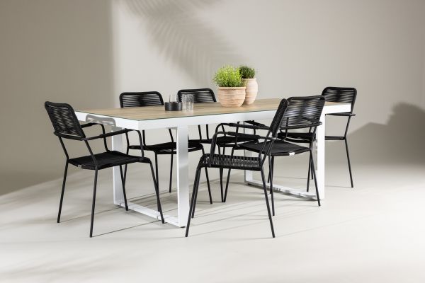 Imagine Merlo Dining Table - White/Whitewash +Lindos Armchair - Black Alu / Black Rope _6