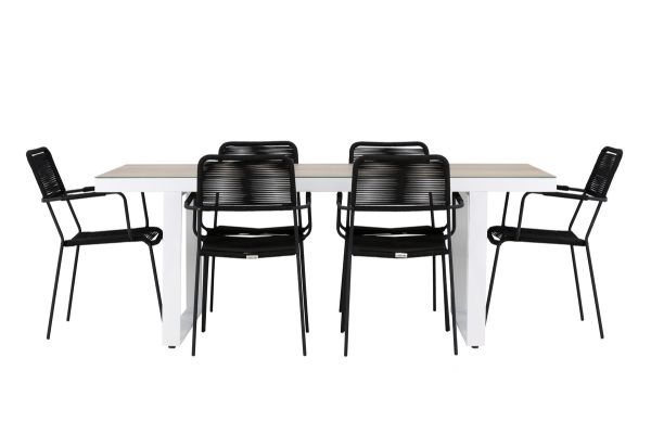 Imagine Merlo Dining Table - White/Whitewash +Lindos Armchair - Black Alu / Black Rope _6