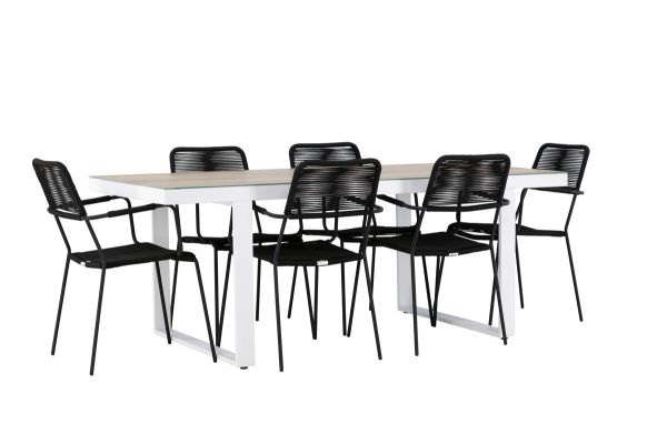 Imagine Merlo Dining Table - White/Whitewash +Lindos Armchair - Black Alu / Black Rope _6