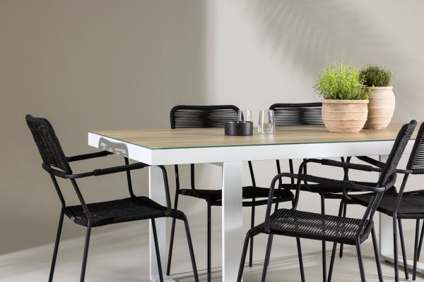 Imagine Merlo Dining Table - White/Whitewash +Lindos Armchair - Black Alu / Black Rope _6