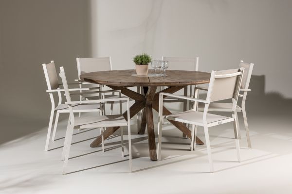 Imagine Rosario Dining Table- Teak Ø140 +Copacabana Stacking Chair - Beige/Beige _6