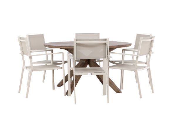 Imagine Rosario Dining Table- Teak Ø140 +Copacabana Stacking Chair - Beige/Beige _6