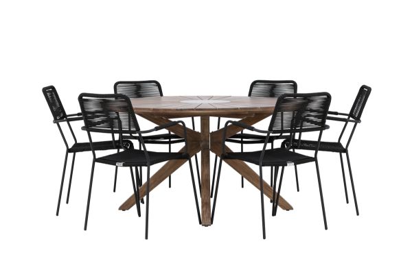 Imagine Rosario Dining Table- Teak Ø140 +Lindos Armchair - Black Alu / Black Rope _6